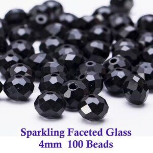 Faceted Glass  Black AB Round Glass Beads  100 Beads  4mm